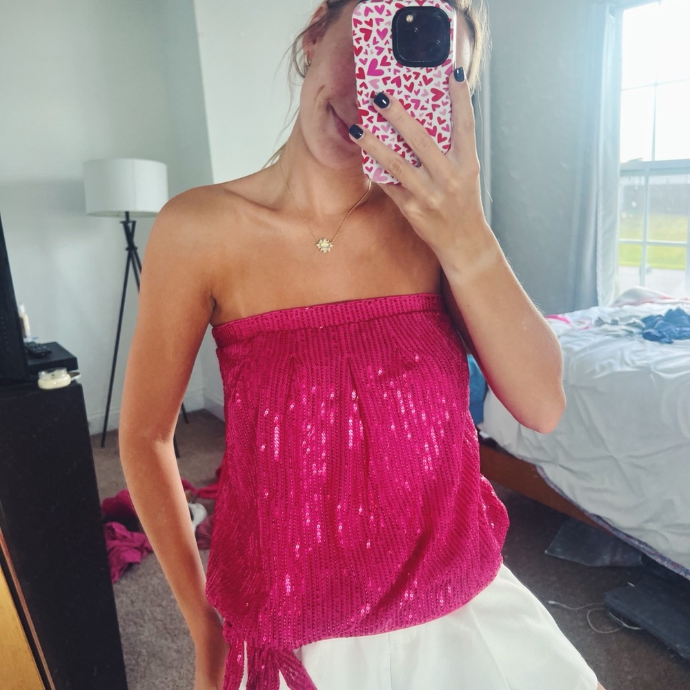 Pink Sequin Strapless Top